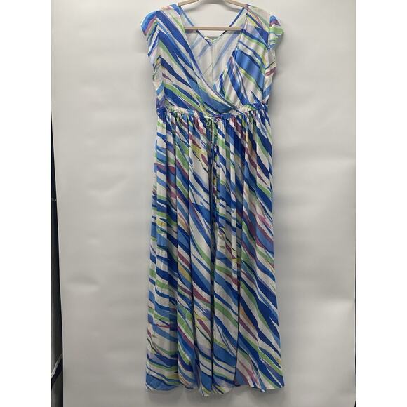 Easel Women’s Blue Green Pink Diagonal Stripe Maxi Dress Flowy Boho Size 16 - Picture 2 of 7